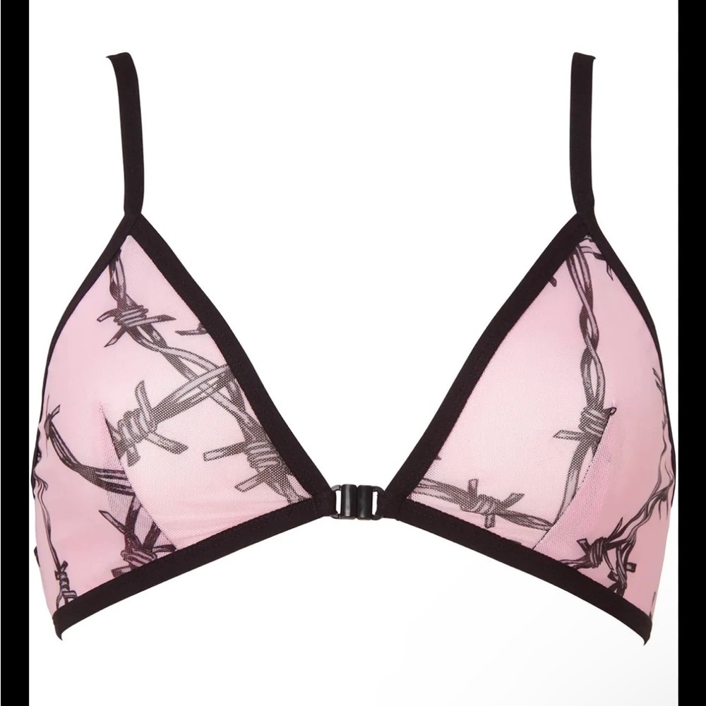 Killstar Avril Lavigne heartache barbed wire mesh pink bra front clasp used